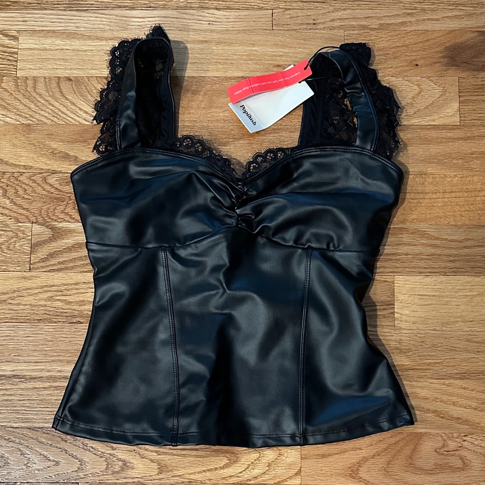 Elegant Black Satin Camisole with Lace Trim